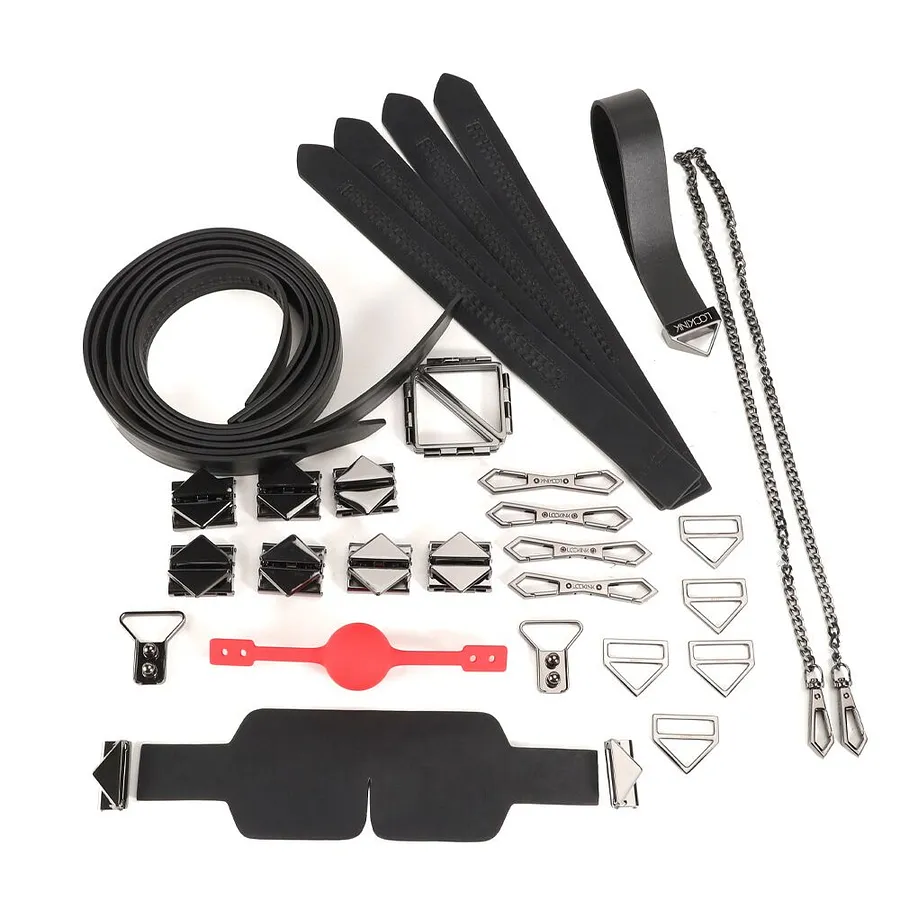 БДСМ-набір LOCKINK Bondage & Restraint Set, коричневий, натуральна шкіра, фіксатори, маска, кляп