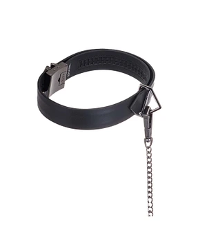 Нашийник з повідцем LOCKINK Tied Collar with Leash Set, коричневий, ланцюг зі шкіряною петлею та карабіном