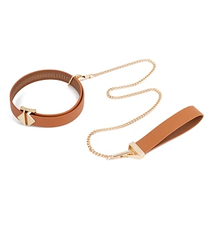 Нашийник з повідцем LOCKINK Tied Collar with Leash Set, коричневий, ланцюг зі шкіряною петлею та карабіном