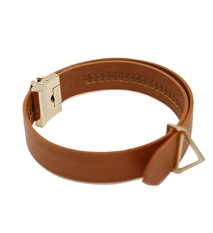 Нашийник з повідцем LOCKINK Tied Collar with Leash Set, коричневий, ланцюг зі шкіряною петлею та карабіном