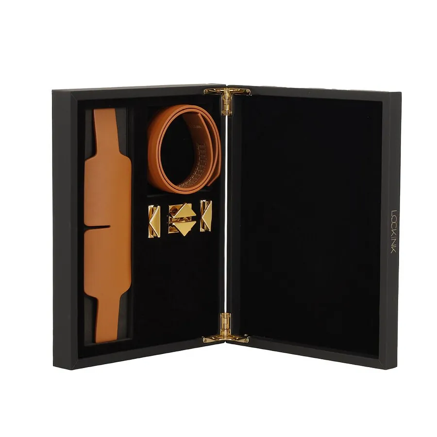 Маска на очі LOCKINK Blindfold Kit, коричнева, натуральна шкіра, регульований обсяг