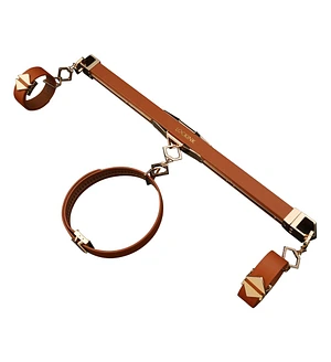 Фіксатор-розпірка LOCKINK Adjustable Spreader Bar Set, коричневий, шкіряний, ремені для шиї, рук/ніг