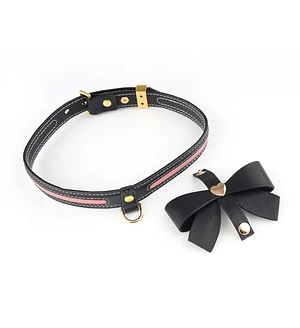 Нашийник з повідцем LOCKINK SEVANDA Love Heart Butterfly Leather Collar Set, чорно-рожевий, з бантом