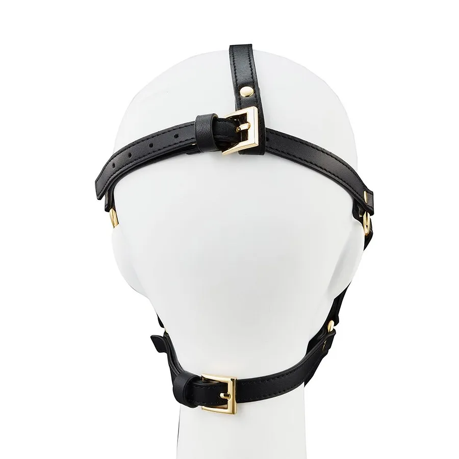 Маска-збруя для мінету LOCKINK SEVANDA Blowjob Head Harness, чорна, з м’якою вставкою у вигляді губ