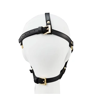 Маска-збруя для мінету LOCKINK SEVANDA Blowjob Head Harness, чорна, з м’якою вставкою у вигляді губ