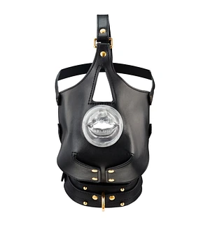 Маска-збруя для мінету з повідцем LOCKINK SEVANDA Blowjob Head Muzzle with Leash, чорна