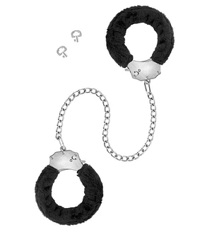 Металеві поножі з хутром Fetish Tentation Adjustable metal and fur ankle cuffs, 2 ключі