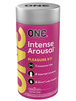 Подарунковий набір ONE Intense Arousal, у комплекті 6 презервативів, 6 саше з лубрикантом, віброкільце