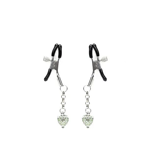 Затискачі для сосків із сердечком Liebe Seele Glow-in-dark Nipple Clamps Green, світяться в темряві