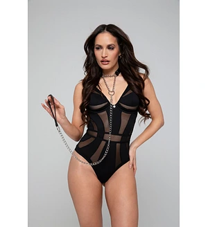 Нашийник з повідцем Bedroom Fantasies: Collar with Chain - Silver