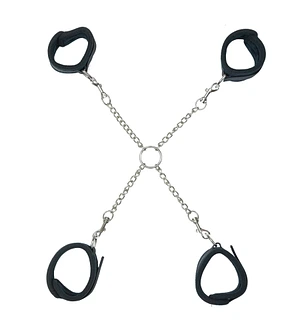 Хрестовина Punishment – Hog-Tie – Black, наручники + поножі на ланцюжку