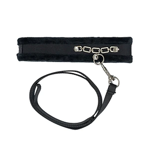 Нашийник із повідцем Punishment – Crystal Collar & Leash – Black, оздоблений кристалами, знімний повідець
