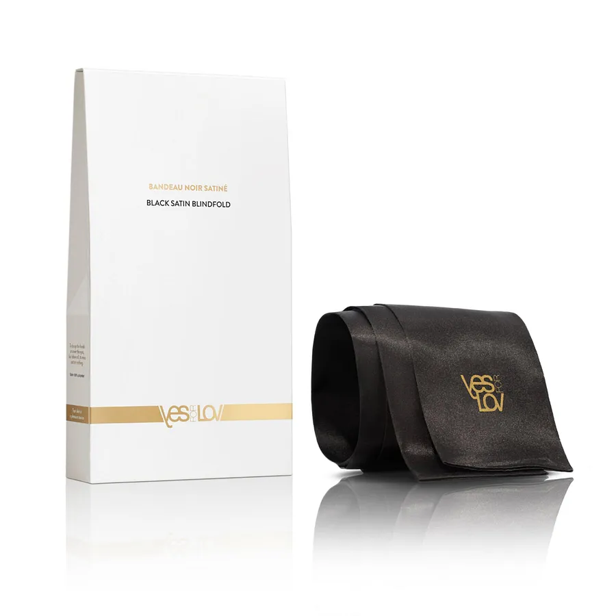 Сатинова пов’язка-стрічка на очі YESforLOV BLACK SATIN BLINDFOLD, підходить для зв’язування