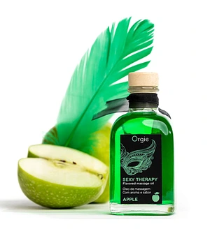 Набір для масажу Orgie – Sexy Therapy Apple (100 мл), їстівна розігрівальна олія + пір’їнка