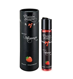Масажна олія Plaisirs Secrets Strawberry (59 мл) з афродизіаками, їстівна, подарункове паковання