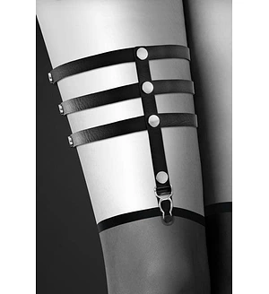 Гартер на ногу Bijoux Pour Toi - 3 THONGS Black, сексуальна підв'язка, екошкіра