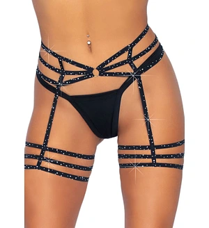 (SALE) Leg Avenue Rhinestone garter strapps OS Black
