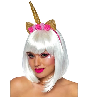 Золотий ріг єдинорога Leg Avenue Golden unicorn flower headband, прикрашений квітами