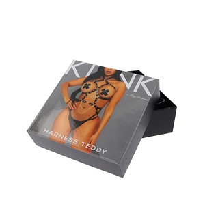 (SALE) Портупея-тедді з екошкіри Leg Avenue Heart ring harness teddy S, Black, підвіска-сердечко, ланцюги