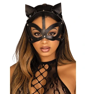 Маска кішки з екошкіри Leg Avenue Vegan leather studded cat mask Black