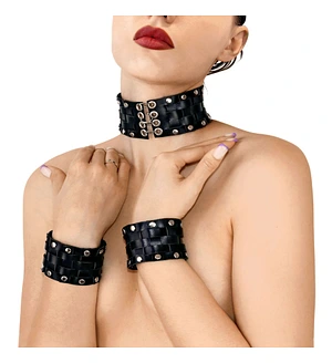 Шкіряний чокер з манжетами Art of Sex - Leather Chezarro