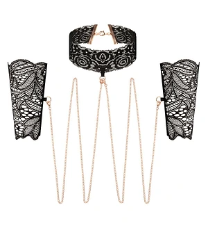 Мереживні наручники та комір Rosy Gold - Lace Cuffs and Collar - Black