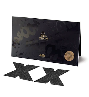 Пестіс стікіні Bijoux Indiscrets Flash Cross Black, наліпки на соски