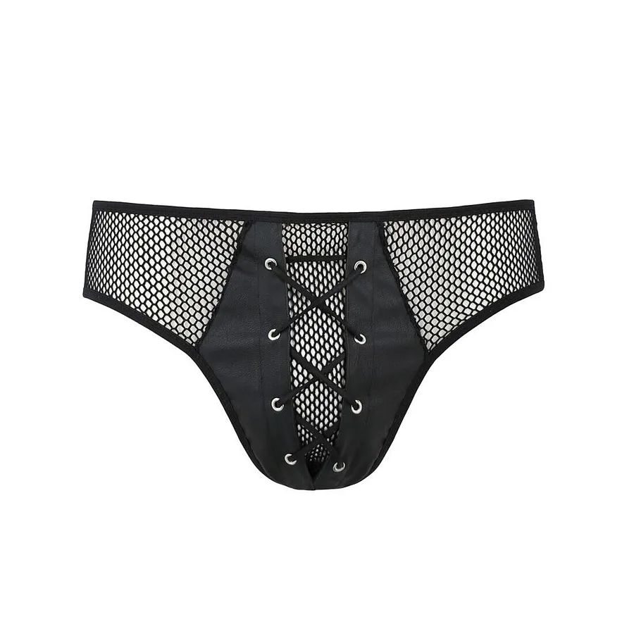 Чоловічі труси зі шнурівкою Passion 035 SLIP RICHARD, екошкіра, сітка