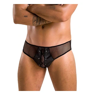 Чоловічі труси зі шнурівкою Passion 035 SLIP RICHARD, екошкіра, сітка