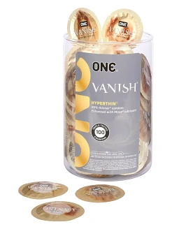Набір презервативів ONE Vanish Hyperthin, 100 шт, ультратонкі, зі змазкою, паковання-тубус