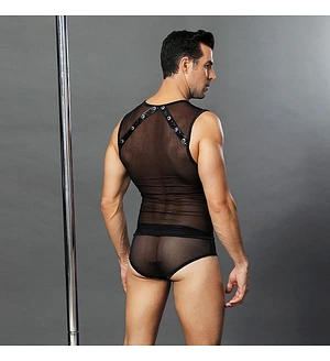 Чоловічий еротичний костюм "Романтичний Стівен" One Size Black: напівпрозорі трусики і маєчка