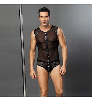 Чоловічий еротичний костюм "Романтичний Стівен" One Size Black: напівпрозорі трусики і маєчка