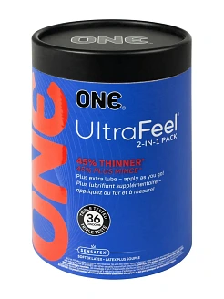 Презервативи ONE Ultra Feel, ультратонкі, з додатковою змазкою, 36 шт, подарункове паковання-тубус