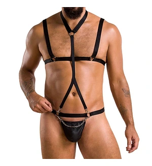 Комплект чоловічої білизни зі стреп Passion 039 SET ANDREW S/M Black, стринги, шлейки