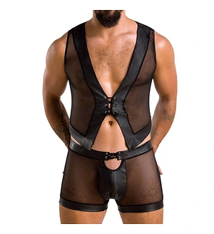 Комплект чоловічої білизни на шнурівці Passion 053 SET WILLIAM L/XL Black, жилет, боксери