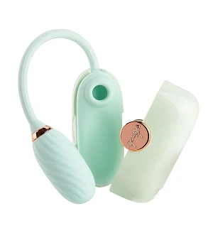 Вакуумний кліторальний стимулятор Otouch Louis Vibrate Teal з віброяйцем, у кейсі