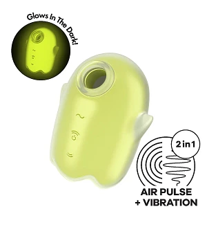 Вакуумний кліторальний стимулятор з вібрацією Satisfyer Glowing Ghost Yellow, світиться в темряві